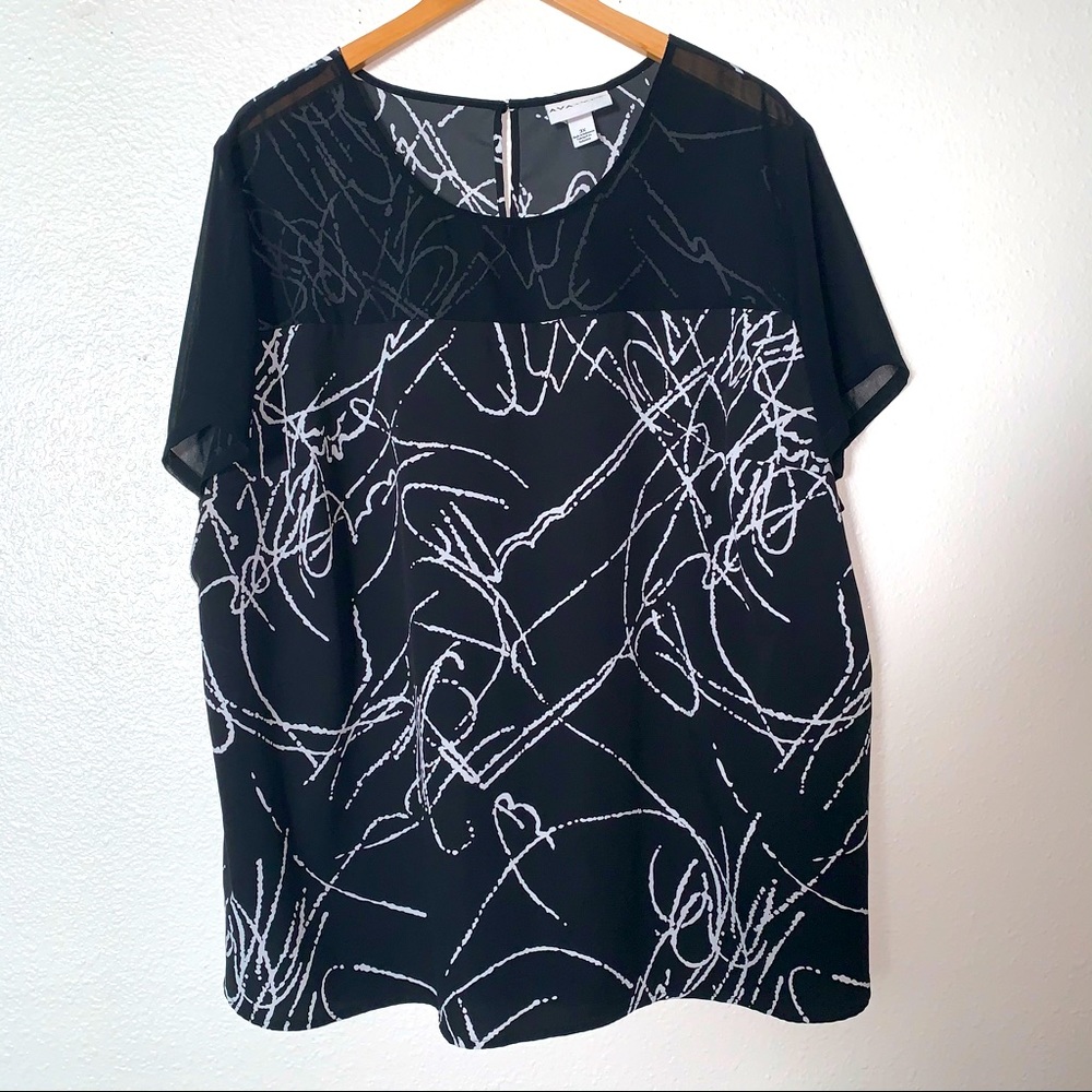 Ava & Viv (3X) Black Short Sleeve Blouse